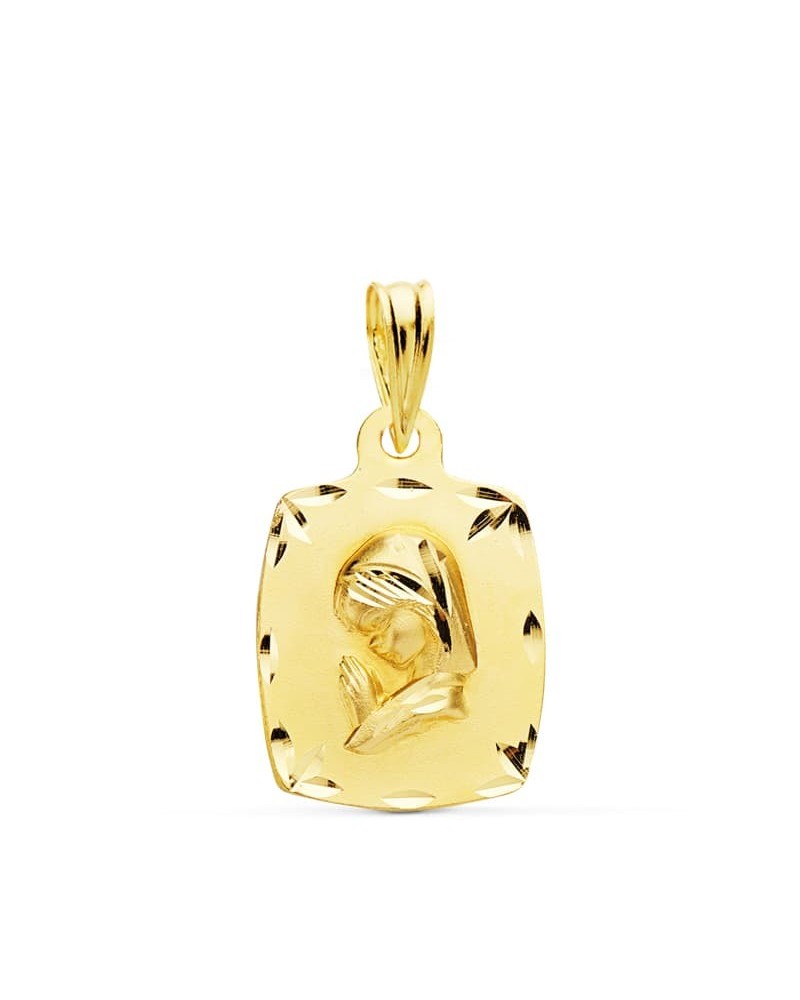 Medalla oro 18k Virgen Niña rectangular 19x14 mm