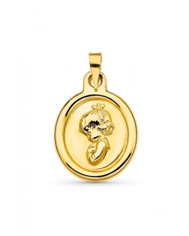 Medalla oro 18k Virgen niña 22x16 mm