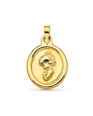 Medalla oro 18k Virgen niña 22x16 mm