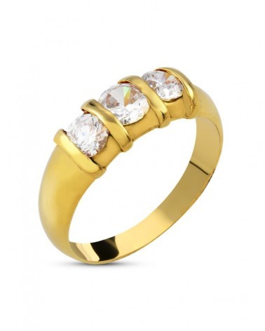 Sortija oro 18k amarillo tresillo 3 circonitas 5mm