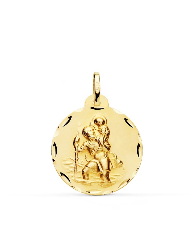 Medalla oro 18k San Cristóbal tallada 22mm