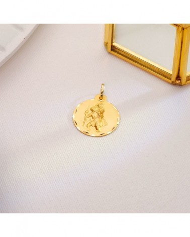Medalla oro 18k San Cristóbal tallada 22mm