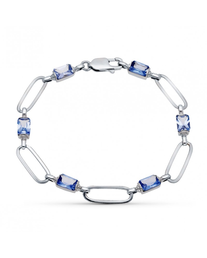 Pulsera oro blanco 18k piedras azules 19,5 cm