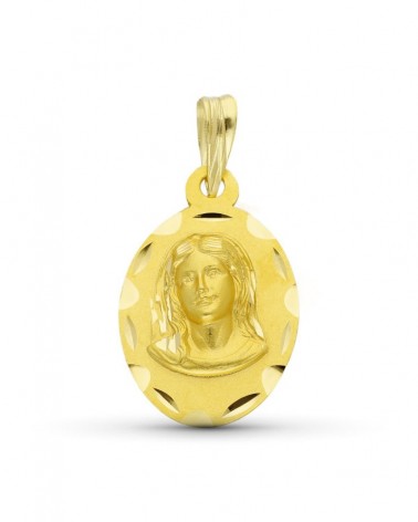 Medalla oro 18k Virgen Niña oval tallada 19x12mm