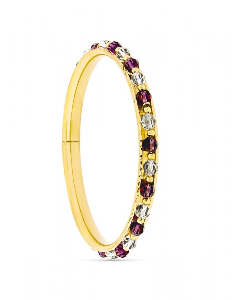 Pulsera oro 18k rígida piedras rojas y blancas