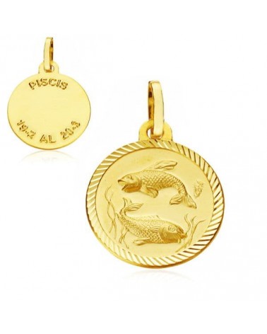 Colgante horóscopo Piscis oro 18k amarillo 20mm