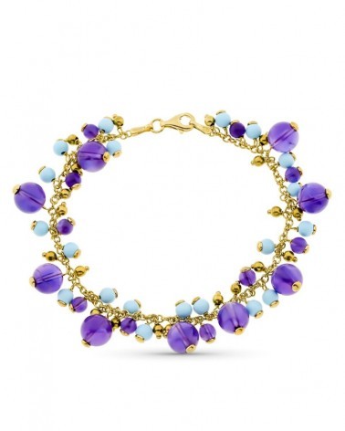Pulsera oro 18k turquesas y amatistas peso aproximado 18,5g