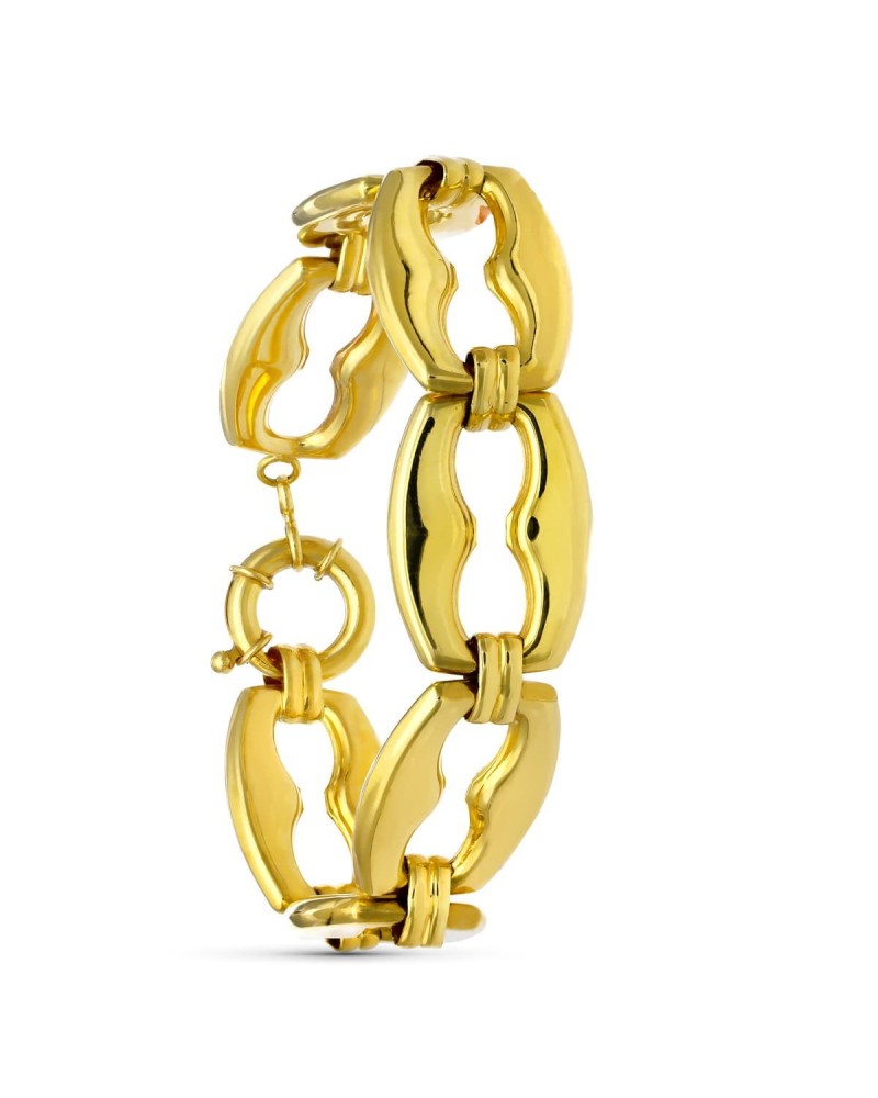 Pulsera oro amarillo 18k eslabones barco huecos