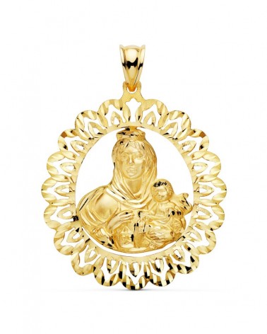 Medalla oro 18k Virgen del Carmen cerco tallado 41x35 mm