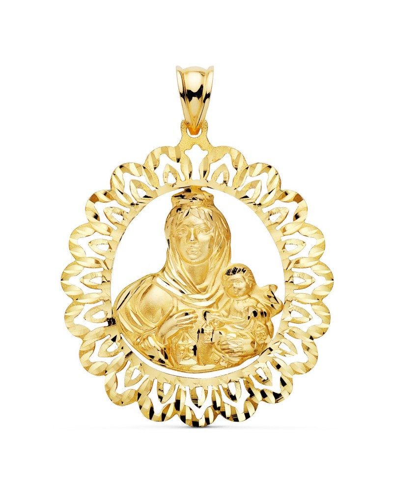 Medalla oro 18k Virgen del Carmen cerco tallado 41x35 mm
