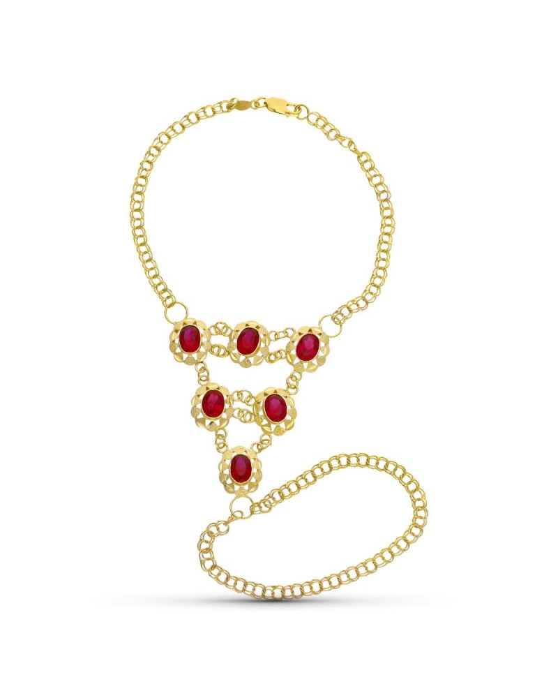 Pulsera oro 18k amarillo estilo India circonitas rojas