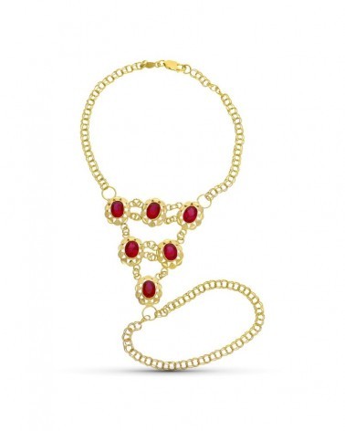 Pulsera oro 18k amarillo estilo India circonitas rojas