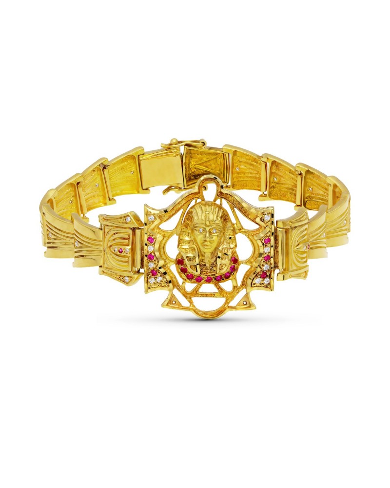 Pulsera oro 18k cabeza egipcia circonitas 47,7g