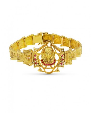 Pulsera oro 18k cabeza egipcia circonitas 47,7g
