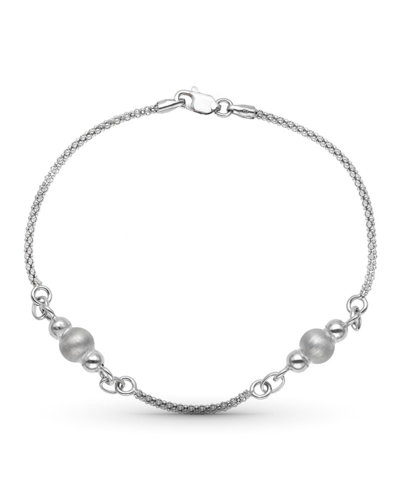 Pulsera oro blanco 18k cadena con bolas mate y brillo