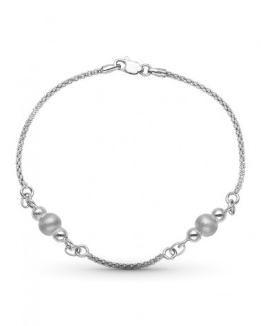 Pulsera oro blanco 18k cadena con bolas mate y brillo