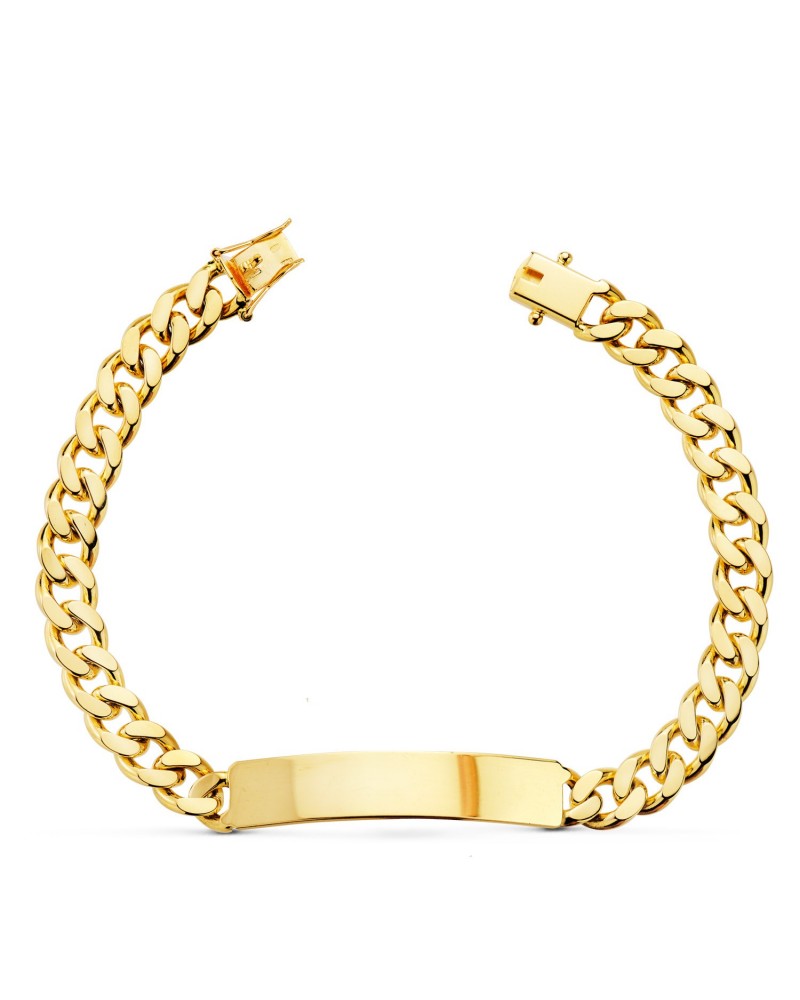 Pulsera esclava oro 18k barbada con placa 7mm 21cm