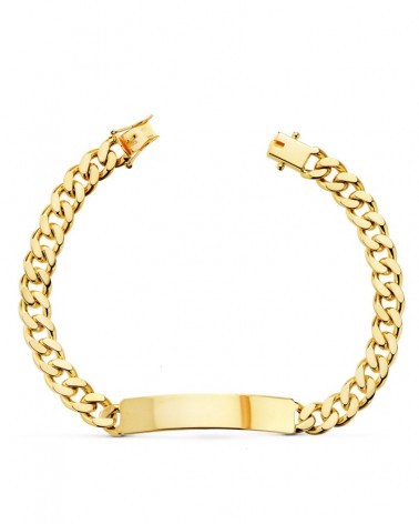 Pulsera esclava oro 18k barbada con placa 7mm 21cm