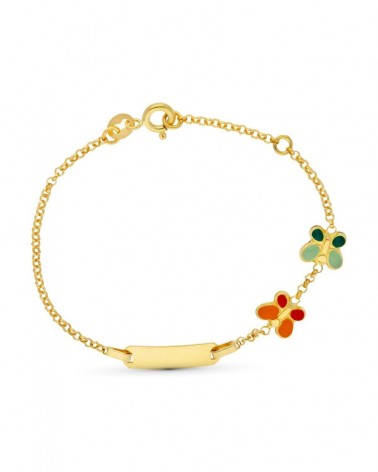 Esclava oro 18k mariposas esmalte infantil 16cm