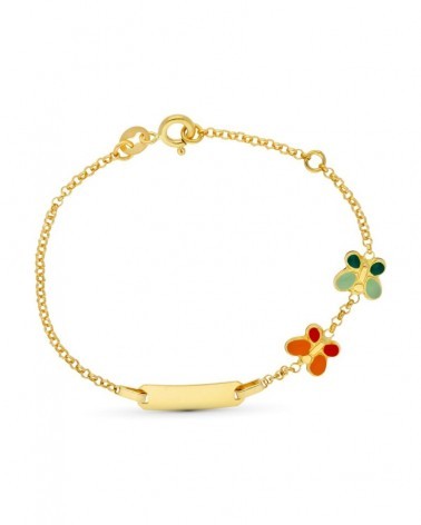Esclava oro 18k mariposas esmalte infantil 16cm