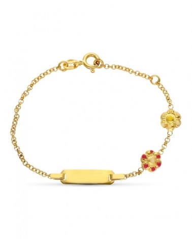 Esclava oro 18k niño flores esmaltadas 15,5 cm