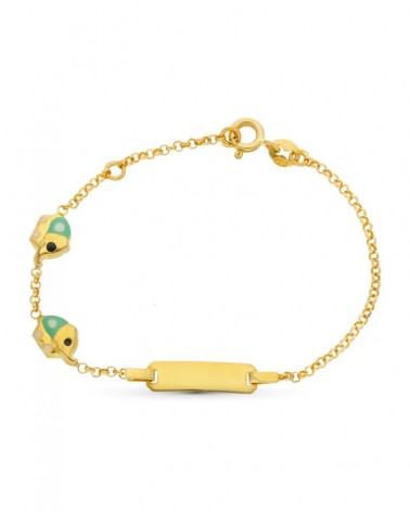 Esclava oro 18k elefantes esmalte verde 15,5 cm