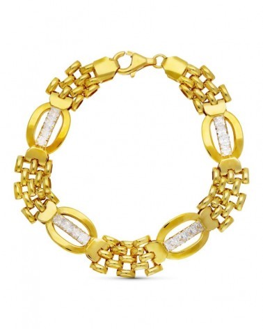 Pulsera oro 18k amarillo eslabones circonitas peso 18,8g