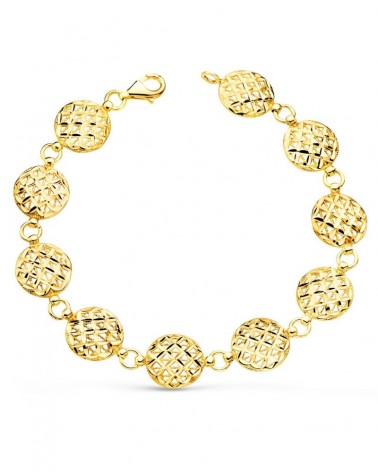 Pulsera oro 18k motivos redondos tallados 20,5 cm