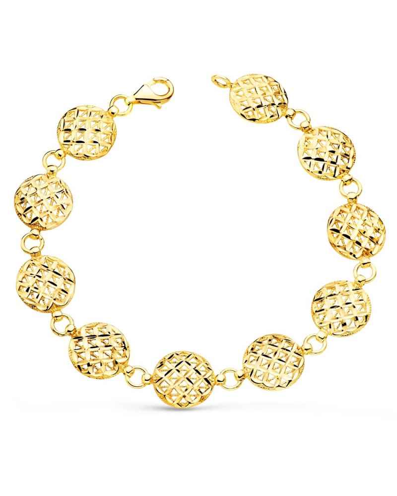 Pulsera oro 18k motivos redondos tallados 20,5 cm