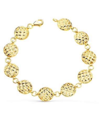 Pulsera oro 18k motivos redondos tallados 20,5 cm