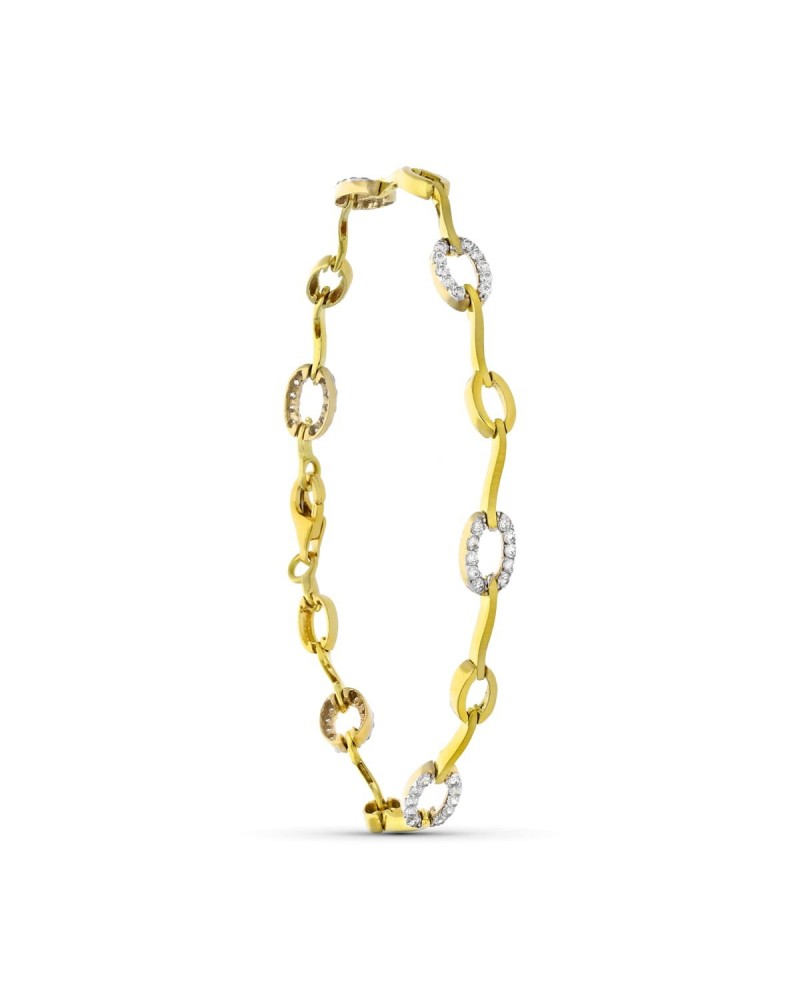 Pulsera oro 18k bicolor eslabones circonita