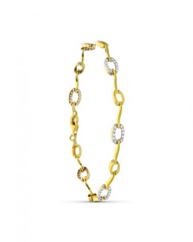 Pulsera oro 18k bicolor eslabones circonita