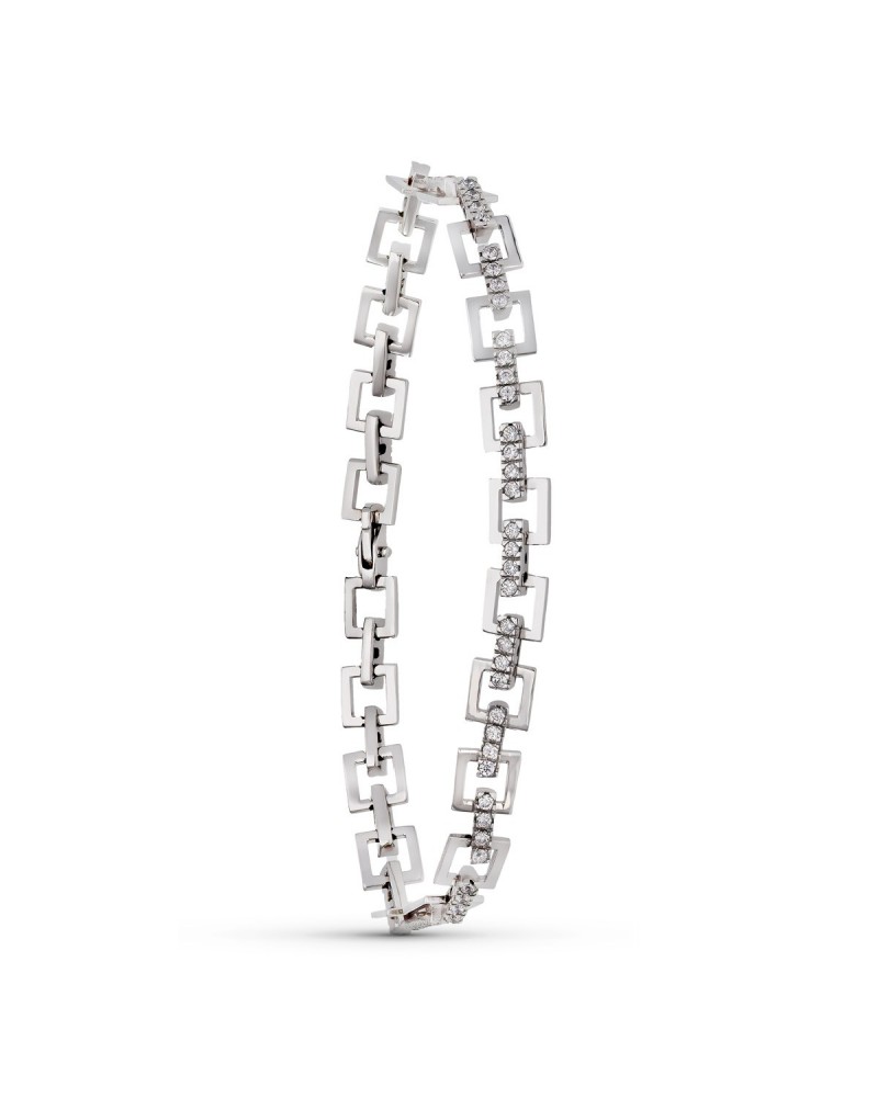 Pulsera oro blanco 18k eslabones cuadrados circonitas
