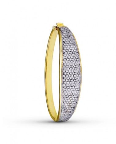 Pulsera rígida oro 18k bicolor circonitas pavé