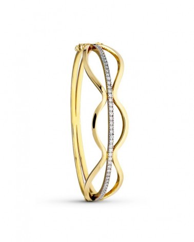 Pulsera oro 18k bicolor rígida circonitas entrelazada