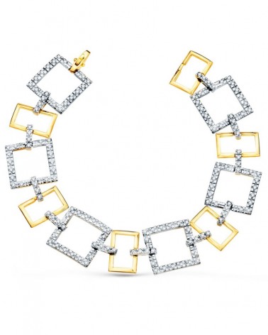 Pulsera oro 18k bicolor eslabones cuadrados circonita 20cm