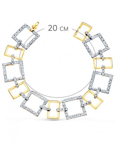 Pulsera oro 18k bicolor eslabones cuadrados circonita 20cm