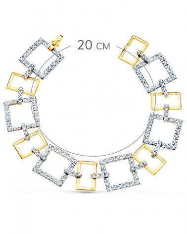 Pulsera oro 18k bicolor eslabones cuadrados circonita 20cm