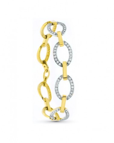 Pulsera oro 18k bicolor eslabones círculos circonitas