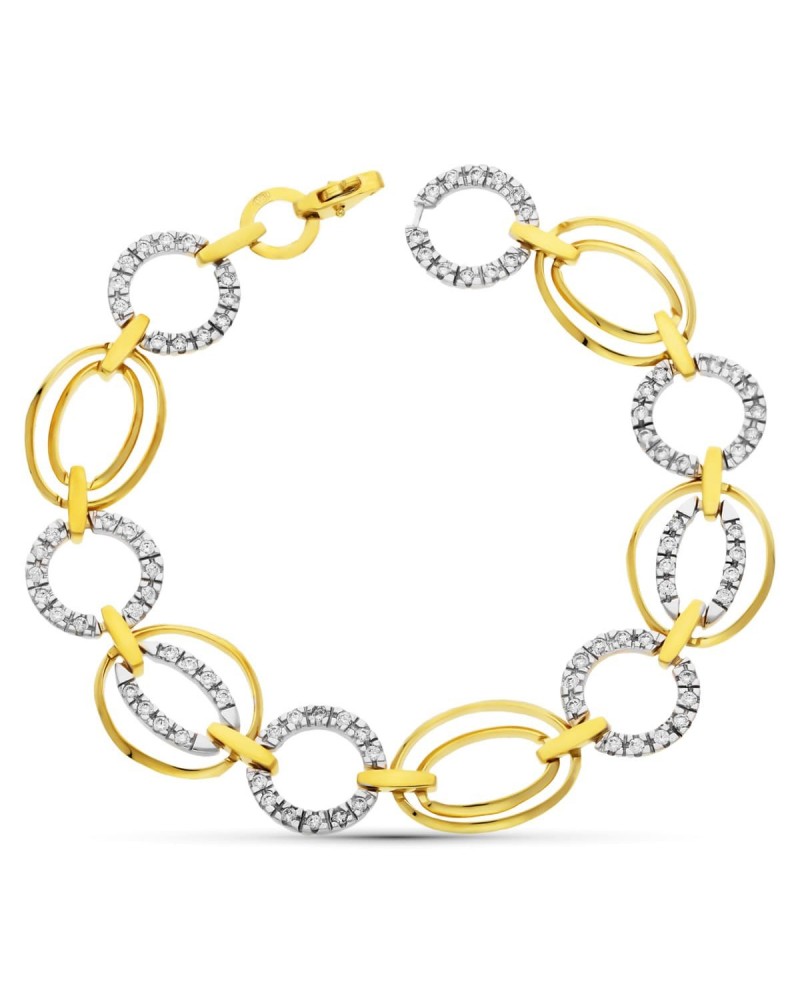 Pulsera oro 18k bicolor eslabones circonitas 17,5g