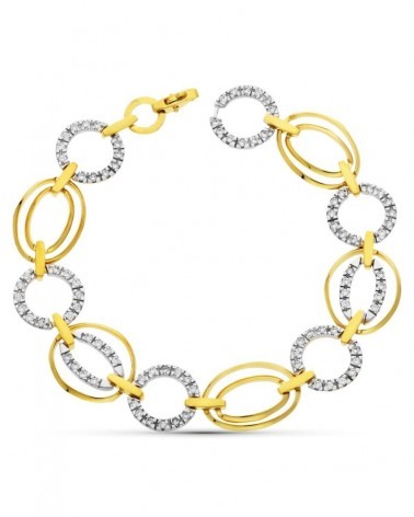 Pulsera oro 18k bicolor eslabones circonitas 17,5g