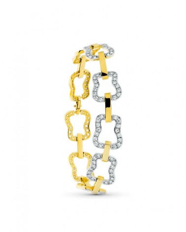 Pulsera oro 18k bicolor eslabones circonitas 18,3g