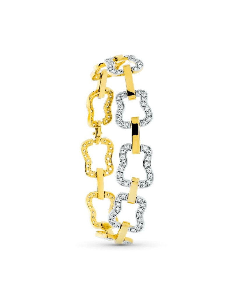 Pulsera oro 18k bicolor eslabones circonitas 18,3g