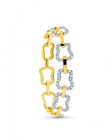 Pulsera oro 18k bicolor eslabones circonitas 18,3g