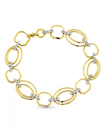 Pulsera oro 18k bicolor eslabones circonita 19,5 cm