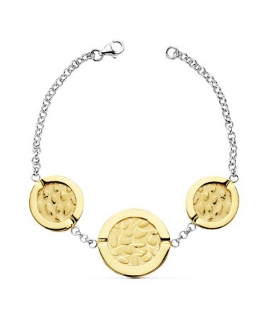 Pulsera oro 18k bicolor motivos láser 19,5 cm