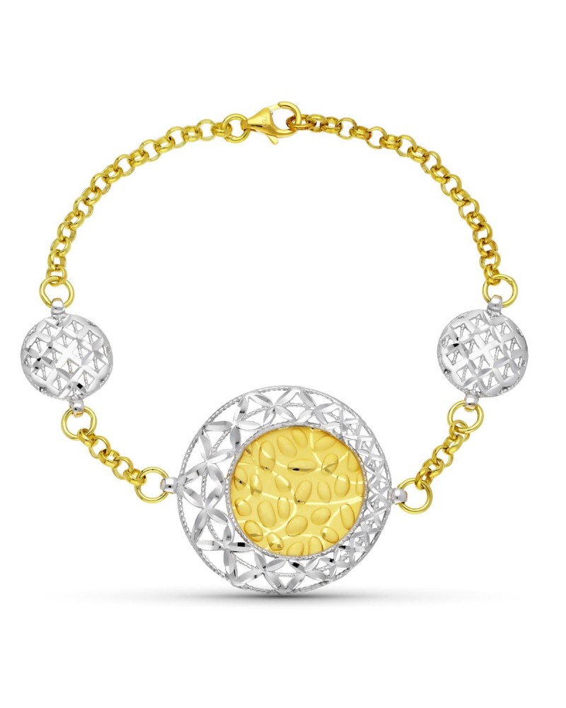 Pulsera oro 18k bicolor motivos circulares laser