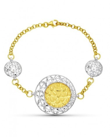 Pulsera oro 18k bicolor motivos circulares laser