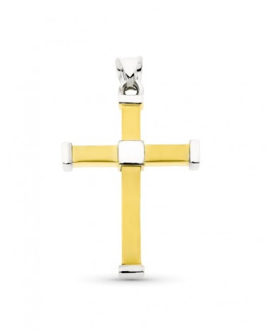 Cruz oro 18k bicolor sin cristo 38x24 mm