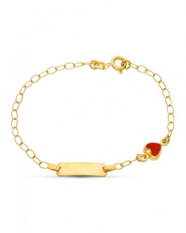 Esclava oro 18k corazón rojo chapa grabable 16,5cm